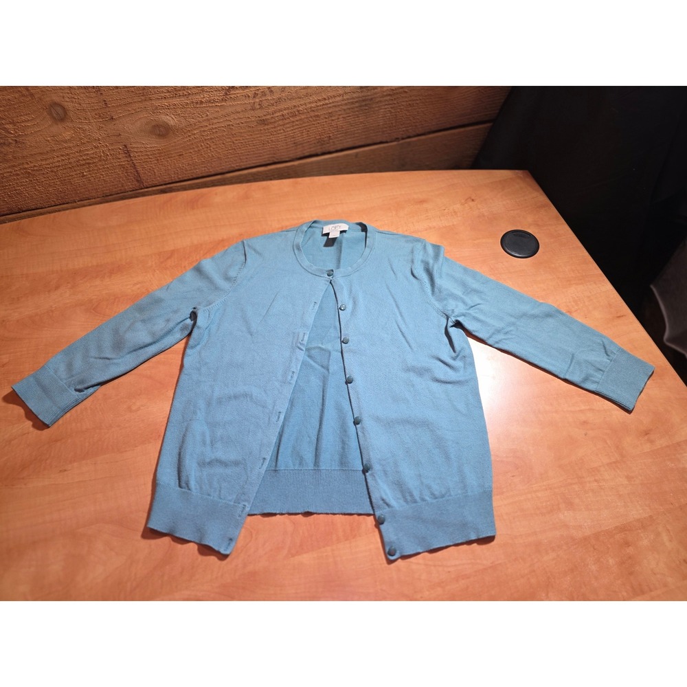 Ann Taylor Loft Petites Blue Pima Cotton Blend Button Front Cardigan Sweater SP